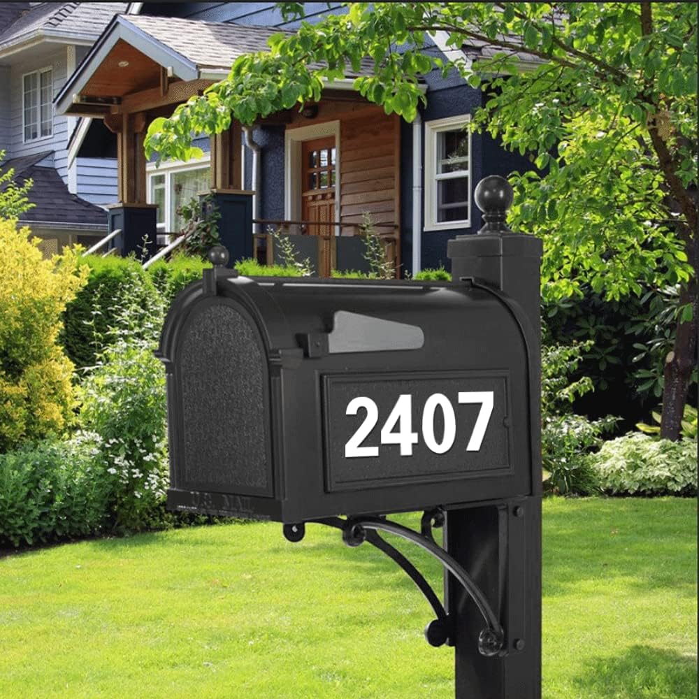 Mailbox Numbers, Reflective Mailbox Numbers for Outside, Modern Number Vinyl Waterproof Mailbox Stickers, Strong Adhesive Numbers for Mailbox with Scraper and Masking Tap, (5 Sets, 2 Inch)