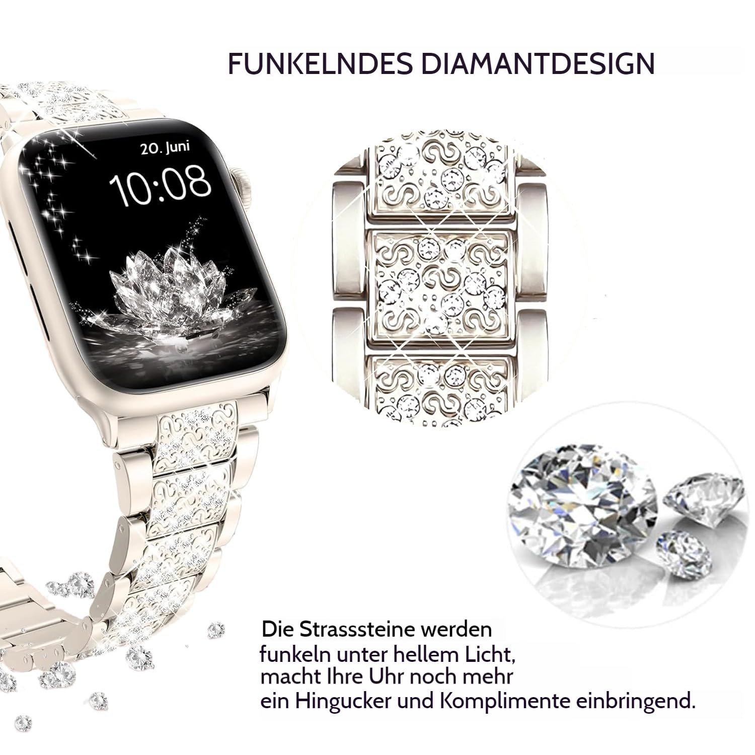 Bling Bracciale in Diamanti compatibile con Apple Watch Cinturino 38mm 40mm 41mm 42mm 44mm 45mm 46mm 49mm, Bracciale in Acciaio Inossidabile Diamanti Donne per iWatch Ultra SE 11 10 9 8 7 6 5 4