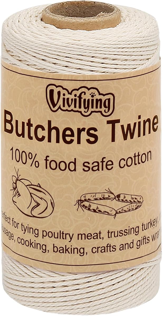 Vivifying Butchers Twine, 328 Feet 3Ply Cotton Bakers Twine, Food Safe Cooking String for Tying Meat, Making Sausage, Trussing Turkey, Roasting and Packing (Beige)