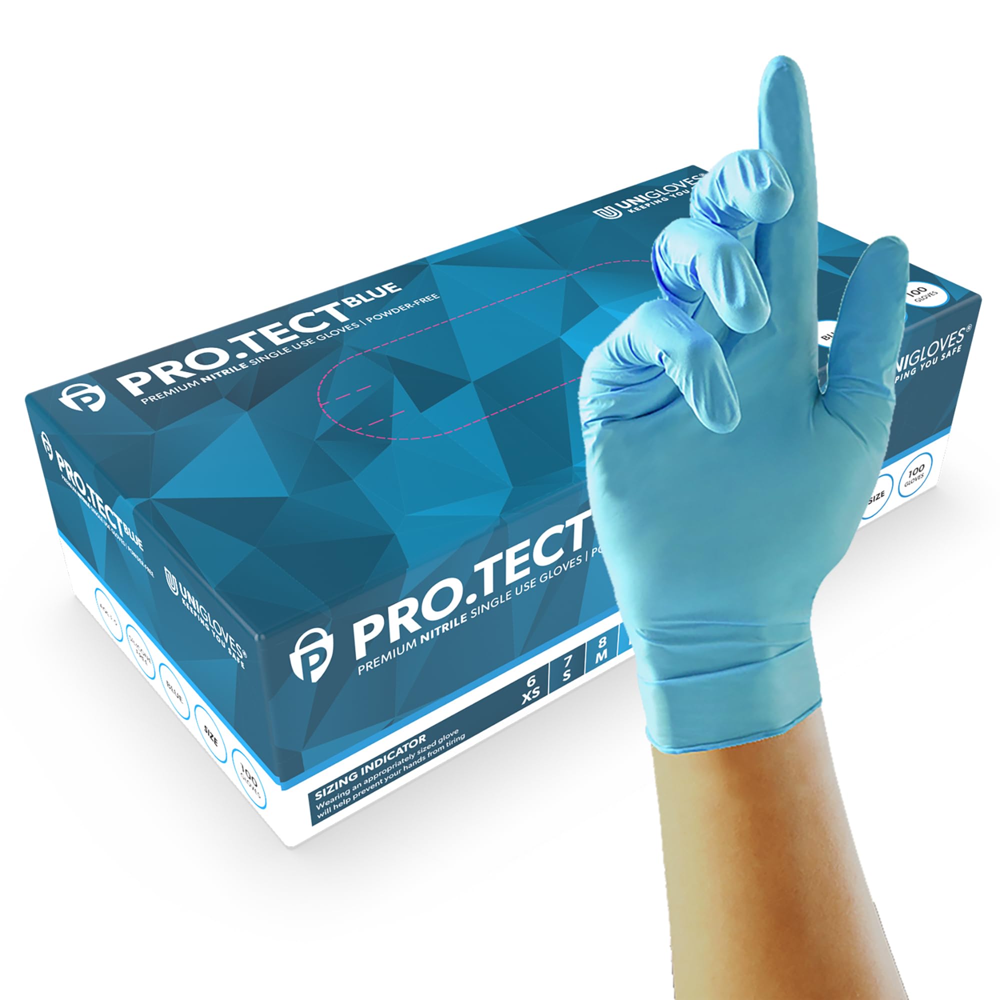 PRO.TECT Blue GU0044 Heavy Duty Nitrile Gloves - Multipurpose, Powder and Latex Free, Disposable Gloves, Box of 100 Gloves, Blue, Large