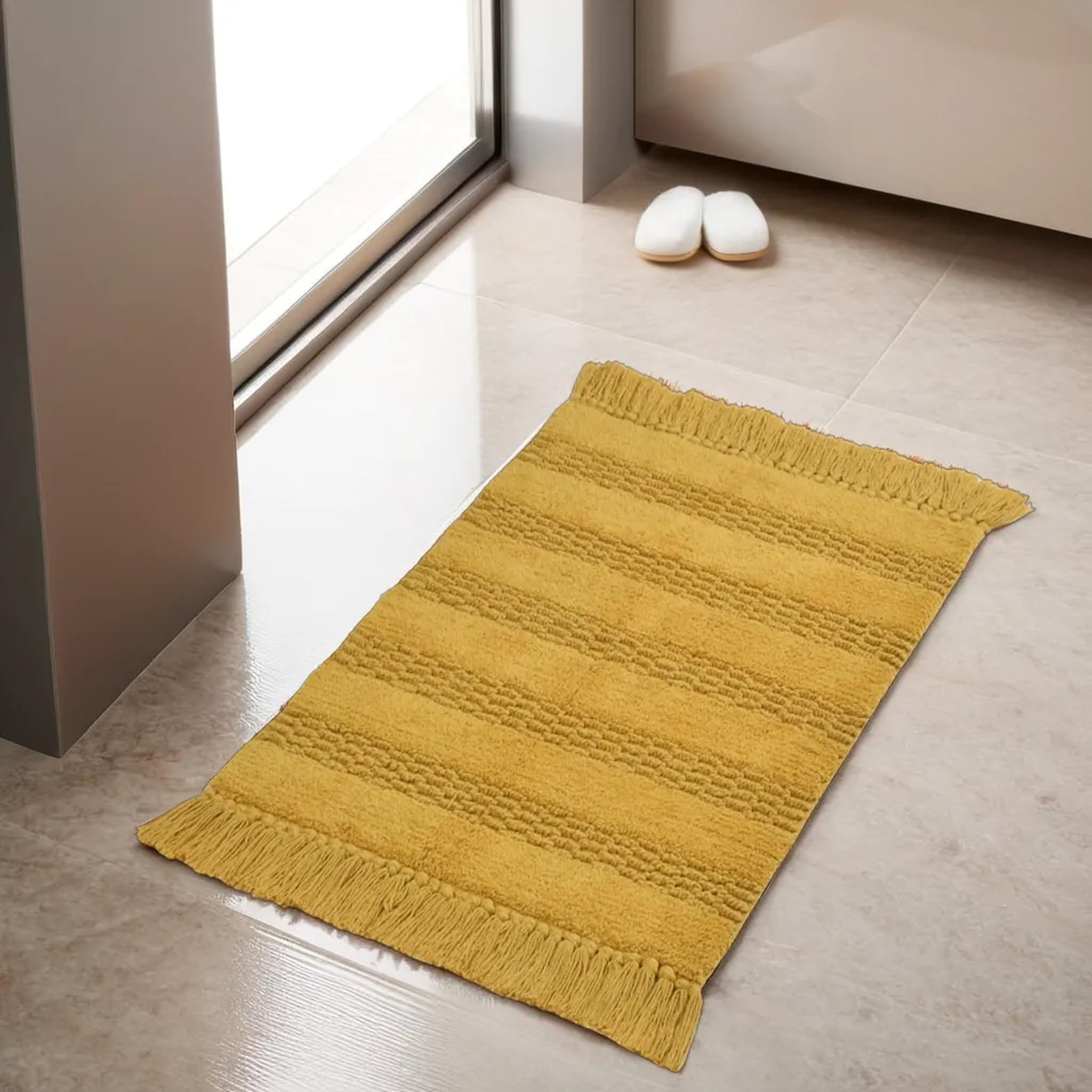 Bath Mats for Home Entrance, Floor Mat for Living Room, Super Absorbent Mats with Machine Washable, 40 X 60 cm, Dark Yellow, Rectangular Rib Twill-image-43