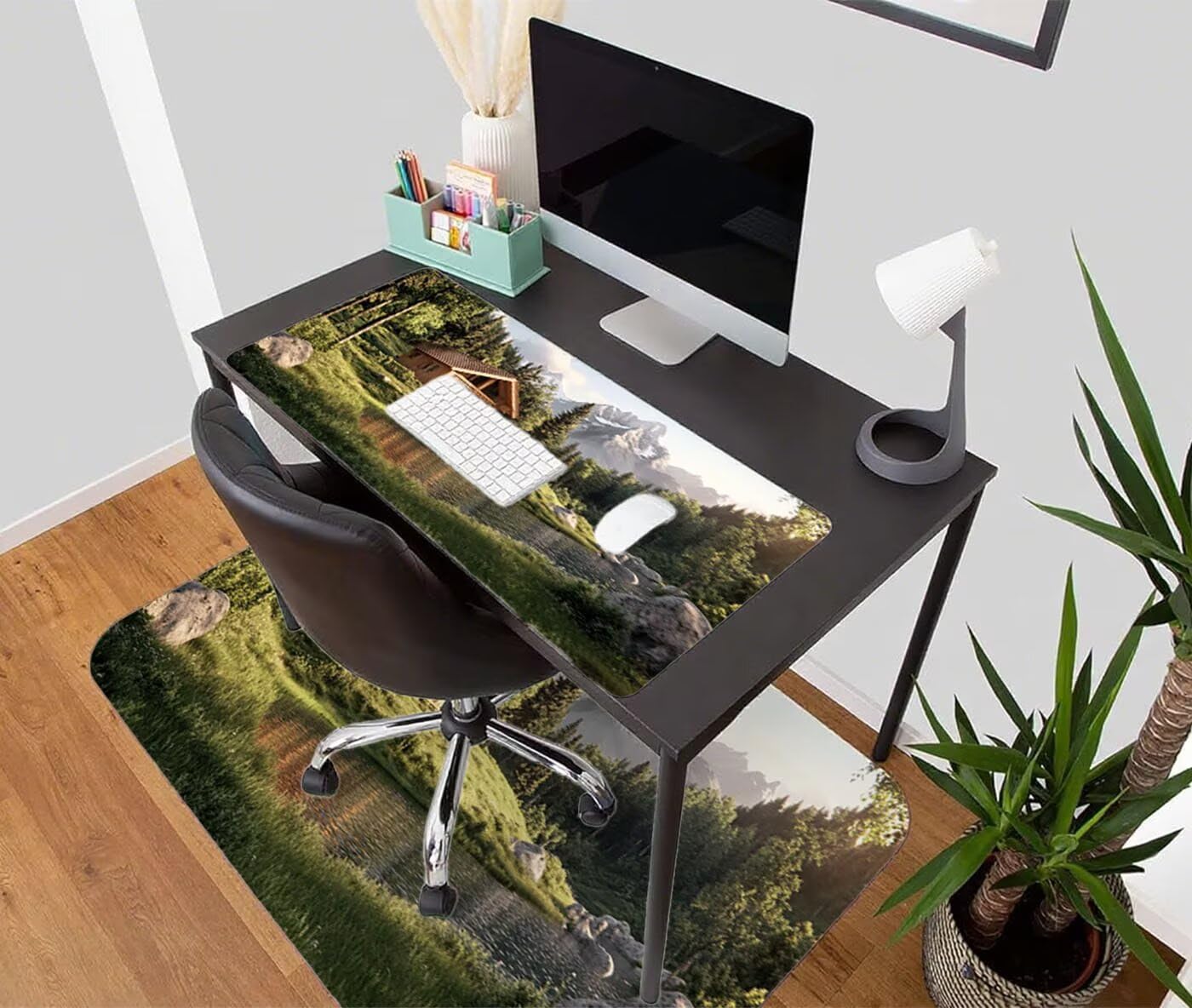 Podkładka pod mysz XXL 1200 x 600 mm duża podkładka pod mysz dla graczy las pod ręką biurko szyte krawędzie wodoodporna antypoślizgowa do komputera, laptopa poprawia precyzję i szybkość, krajobraz S