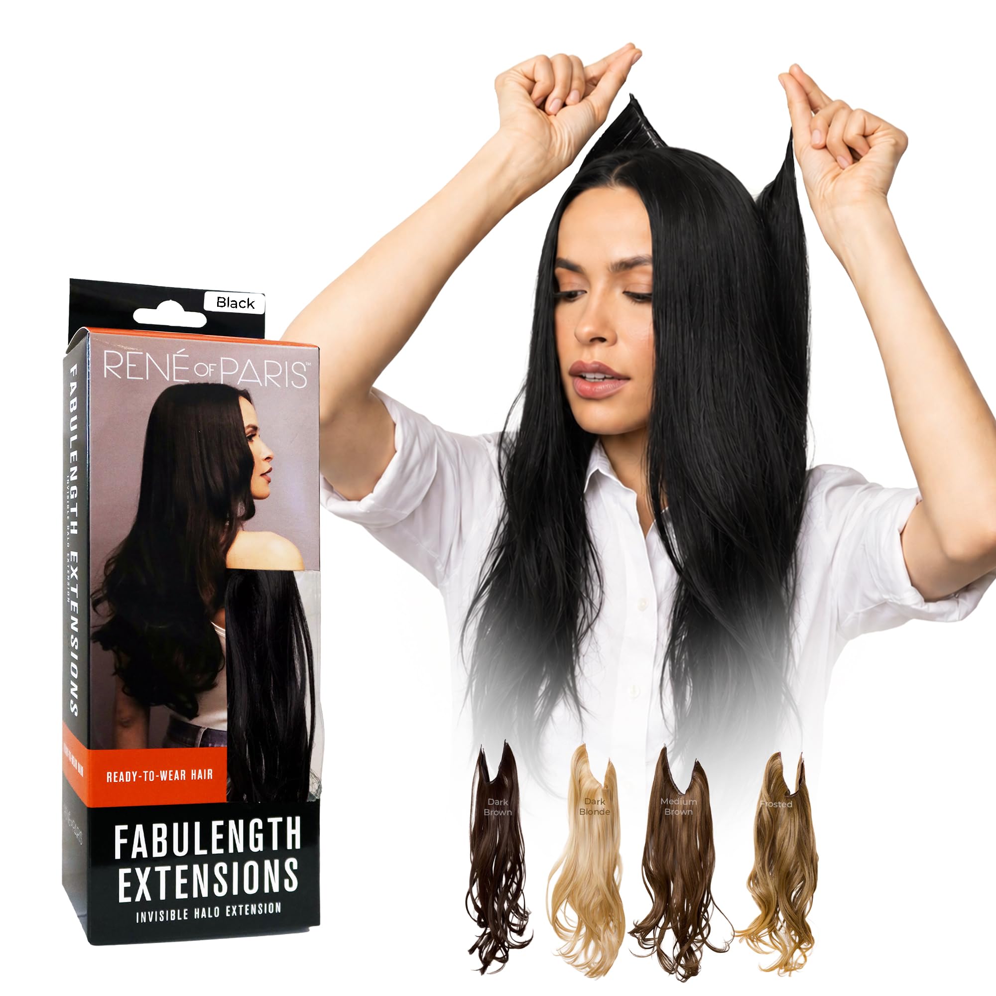 Fabulength Halo Hair Piece Synthetic Hair Extension Ready Wear Black Black Long Straight Hair