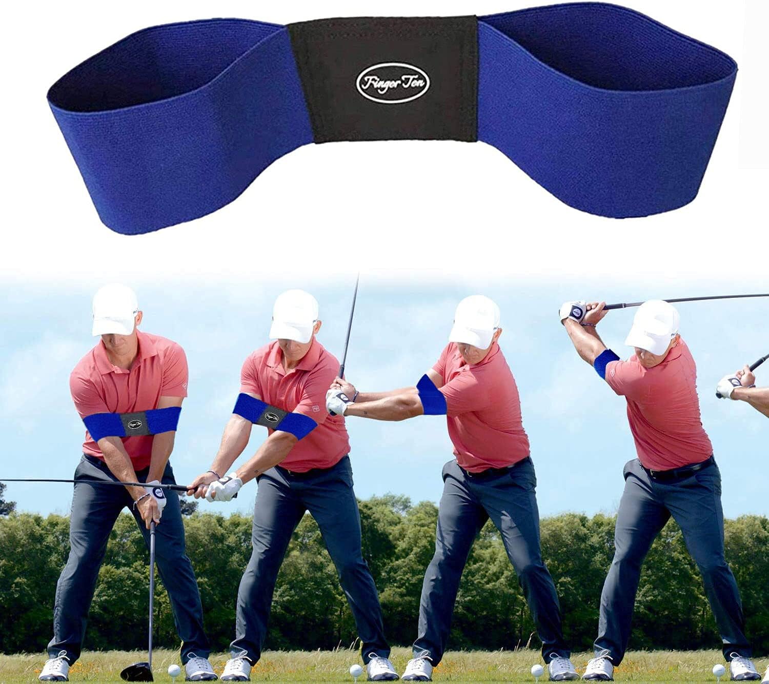 Jeantet Sport Golf Swing Armband Trainer Aid Grip Secret Arm Band Trainer Value 2 Pack, Golf Training Aids Professional Motion Posture Correction For Men Women Kids (1 Pack Golf Swing Band-Blue)