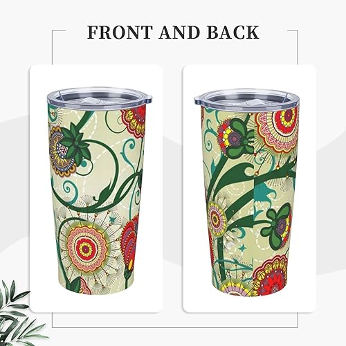 Miniatura 4 de Evealyn Vaso de acero inoxidable de 20 onzas con estampado floral vintage con tapa y pajita, taza de café reutilizable de viaje para bebidas frías y