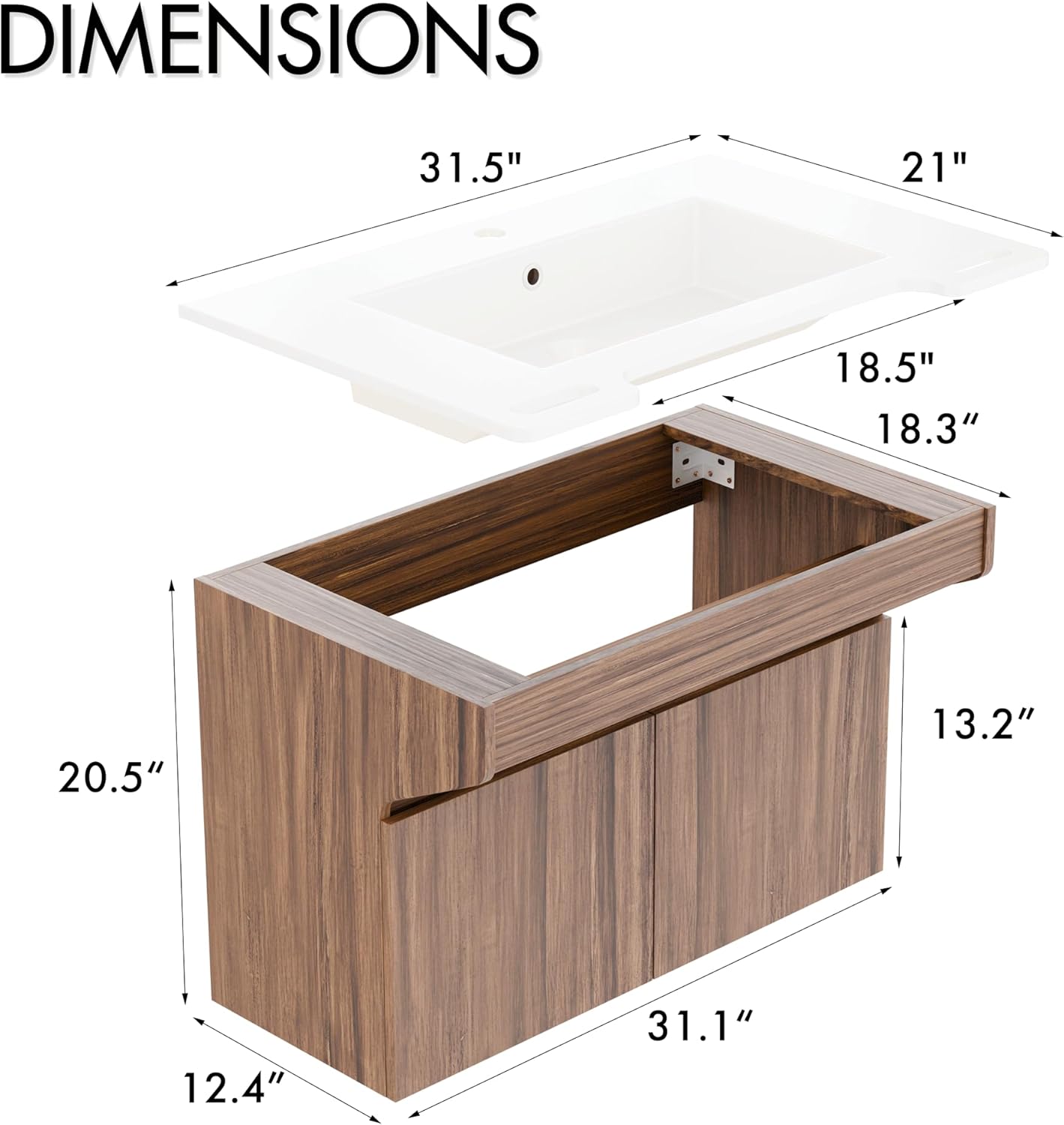GESIPOR Bathroom Vanity Sink Ada Compliant with Engineered Wood Cabinet Wall-Mount Stone Resin Floating Vanity Modern Hand Support for Elderly, Seniors, Handicap & Disabled