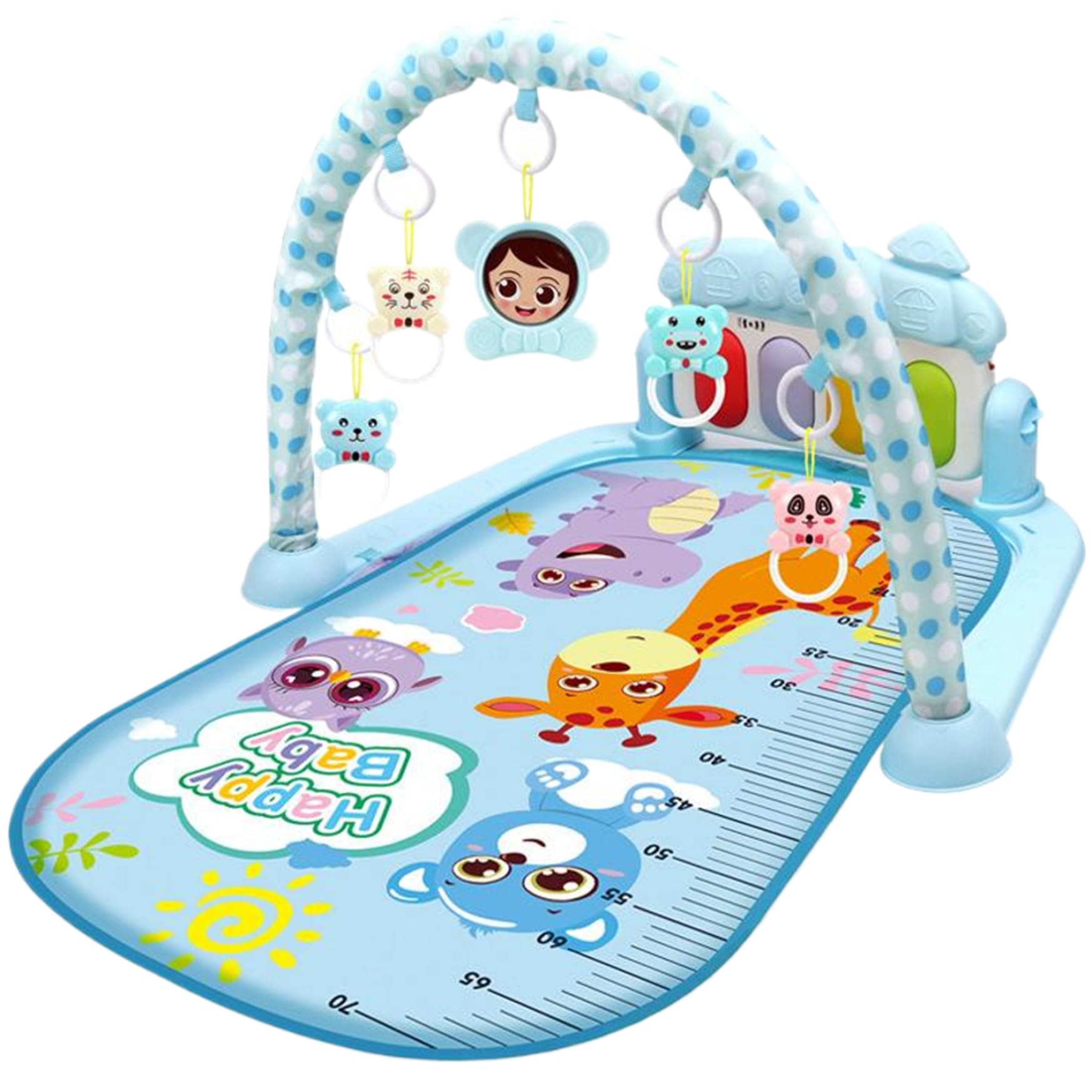 Centre d'activité pour bébé avec Music léger Baby Gym Play Mat avec Un Tapis de Jeu Amovible avec Pendentif avec Les Nouveau-nés et Les Tout-Petits Blue Early Development Activity Toys