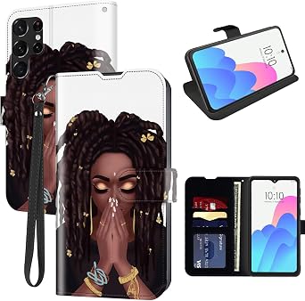 FUYOCWE for Galaxy S25 Ultra Case Wallet for Samsung Galaxy S25 Ultra 5G Phone Case with Card Holder,PU Leather Flip Cover w/Kickstand+RFID Blocking+Magnetic Snap-Black Girl African Art
