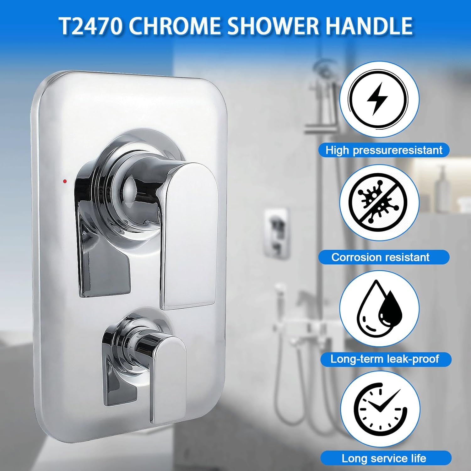 T2470 Chrome Shower Handle 3-Function Transfer Valve Shower Trim Kit, Compatible with Moen T2470 Genta LX Posi Temp Series, 2521, 2551, 2571, or 2581 Valve Required (Valve Not Included)