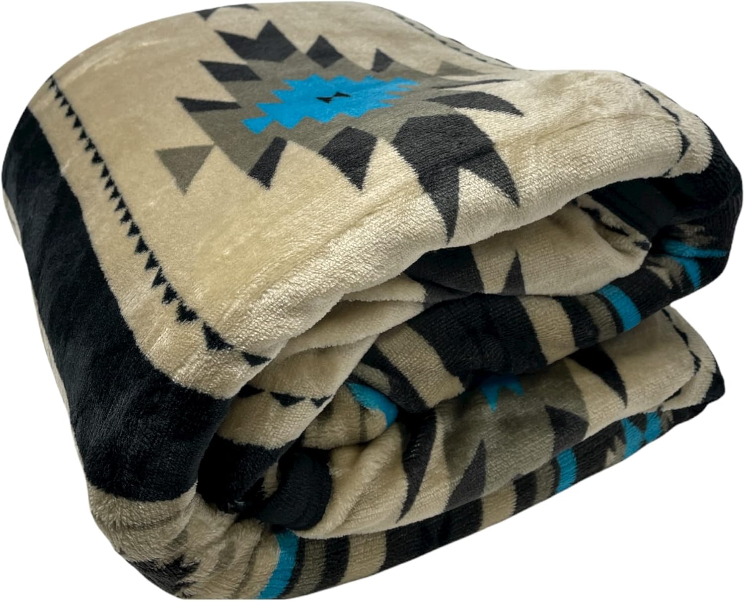 Southwest Design Sherpa Lined Throw Blanket 50"x 60" (tan) - Image 2