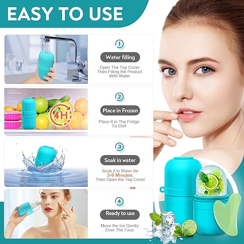 Miniatura 6 de AURUZA Juego de rodillo facial de hielo y Gua Sha, rodillo de hielo facial y herramienta de masaje Gua Sha para aliviar la hinchazón facial y