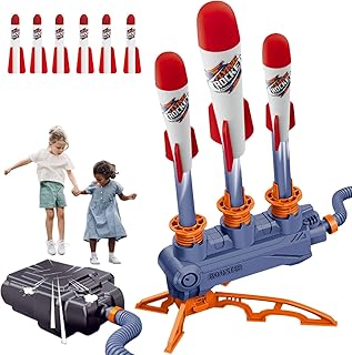 Rocket Launcher Toys for kids, Shoots UP to 100 Ft with 6 Foam Rockets, Handheld and Stomp-mode Rocket Launcher for Kids Year Round Play, Fun Outdoor Gift Toys for Boys & Girls Age 3+ Years Old