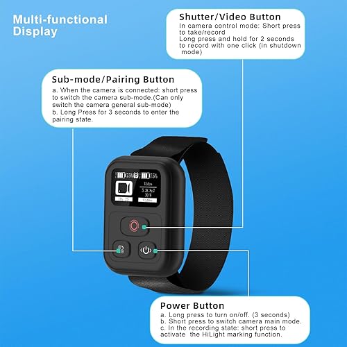 Miniatura 5 de Accesorios de control remoto para GoPro Hero Negro 13/12/11/11Mini/10/9/8/Max, pantalla OLED de rango de control remoto inalámbrico de 269 pies