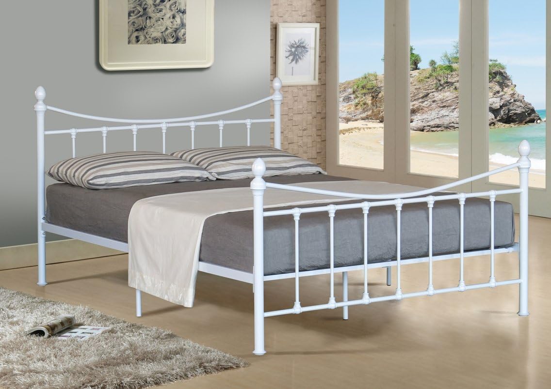 Comfy Living 4FT SMALL DOUBLE METAL BED FRAME BEDSTEAD IN WHITE WITH