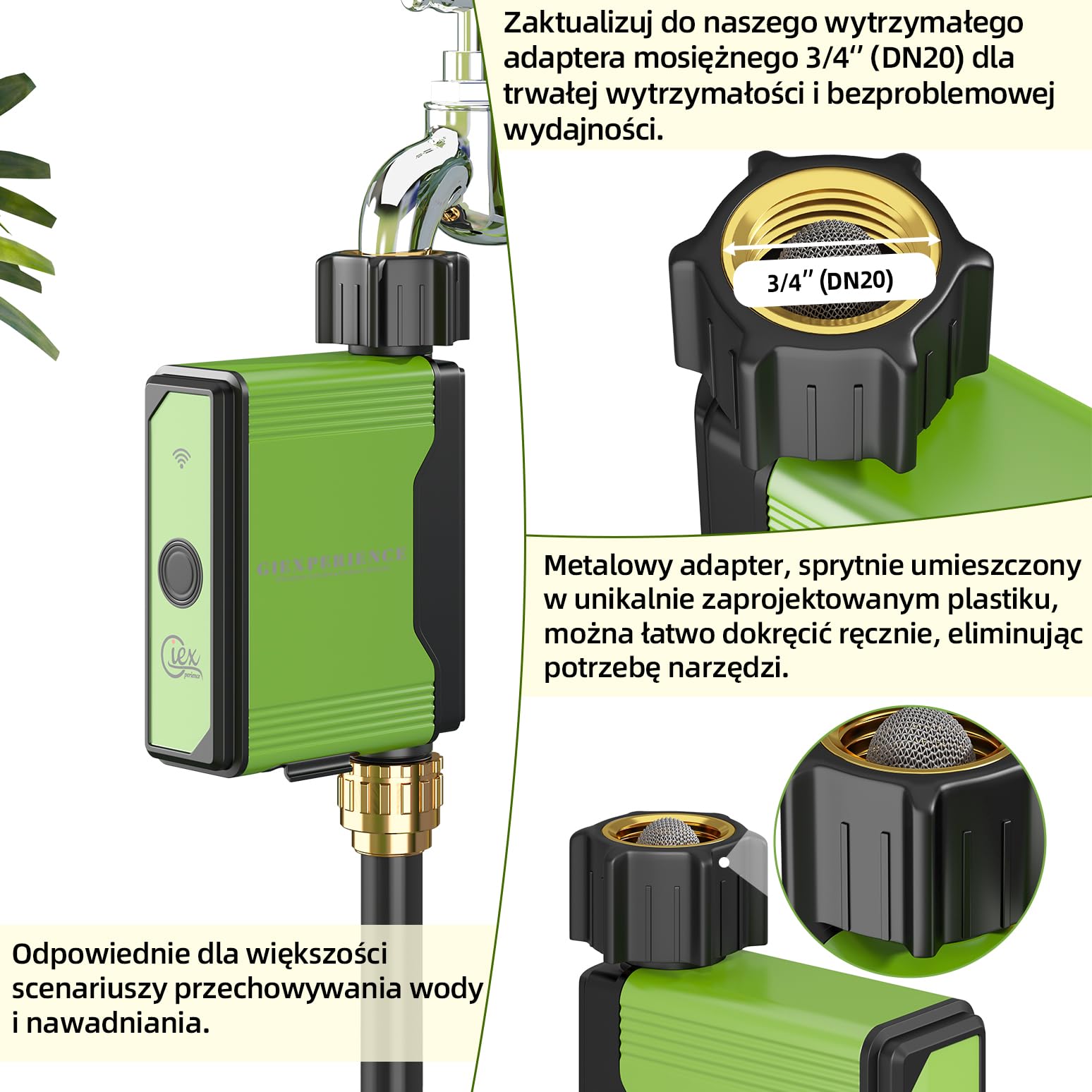 Inteligentny timer do podlewania ogrodu Bluetooth z wbudowanym przepływomierzem turbinowym, do 10 programowalnych harmonogramów, kompatybilny z aplikacjami Tuya Smart i Smart Life
