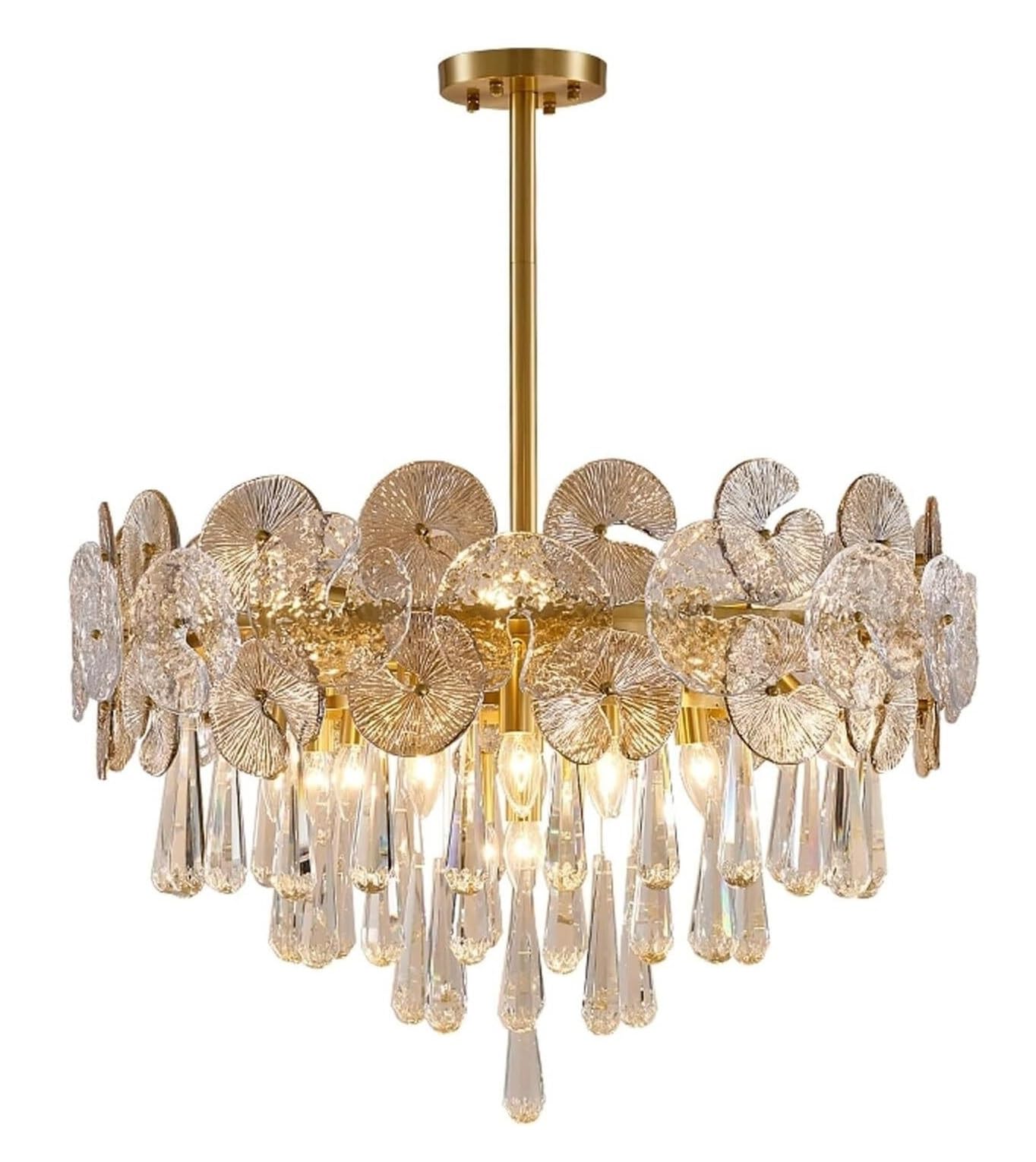ASerZenith Chandelier For Living Room Modern Copper Chandelier Raindrop Gold Glass Crystal Pendant Light For Bedroom Hallway Kitchen Bathroom Dining Room Light Fixture,Hanging Light