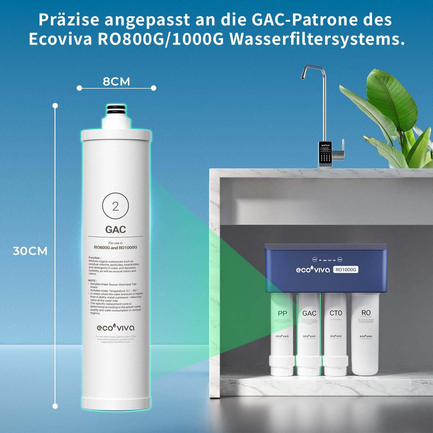 GAC Purificateur d'eau potable pour système d'osmose 800 g, 1000 g
