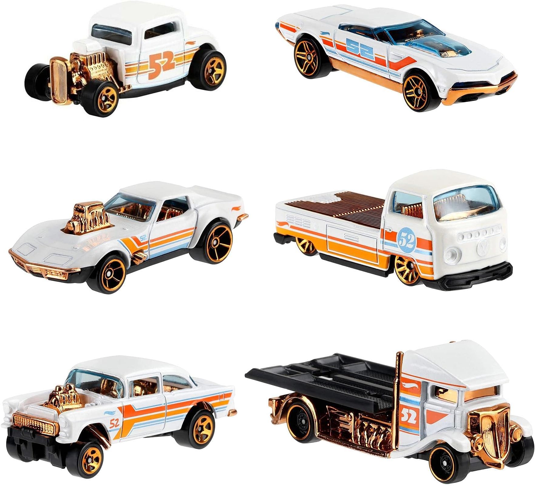 2020 Pearl and Chrome Exclusive Muscle Speeder, '32 Ford, Fast-Bed Hauler, '55 Chevy Bel Air Gasser, '68 Corvette Gas Monkey Garage, Volkswagen T2 Pickup - Complete Set of 6!