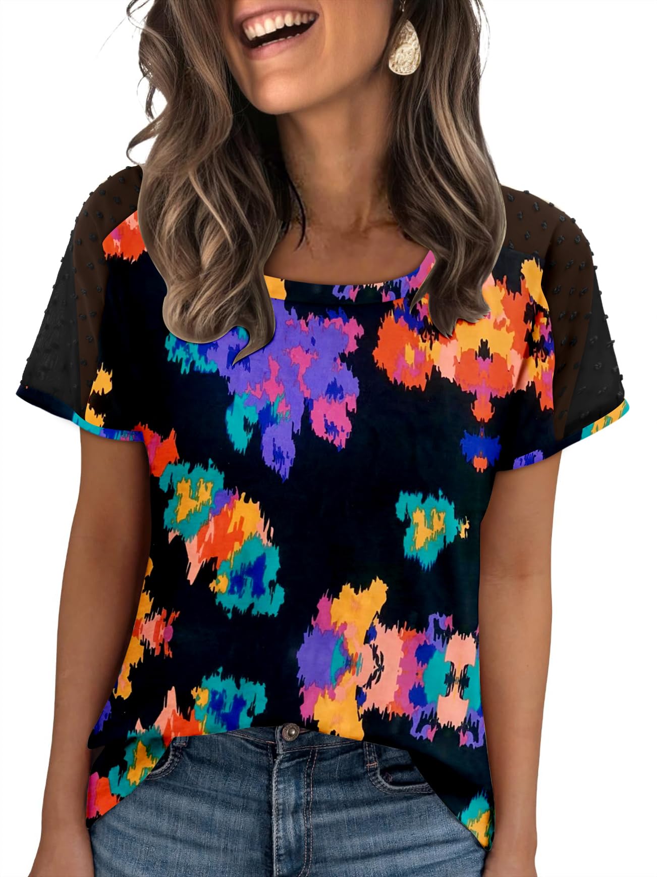 Magritta Women Mesh Sleeves Casual T-Shirts Summer Fashion See Through Blouses Tee S-3XL