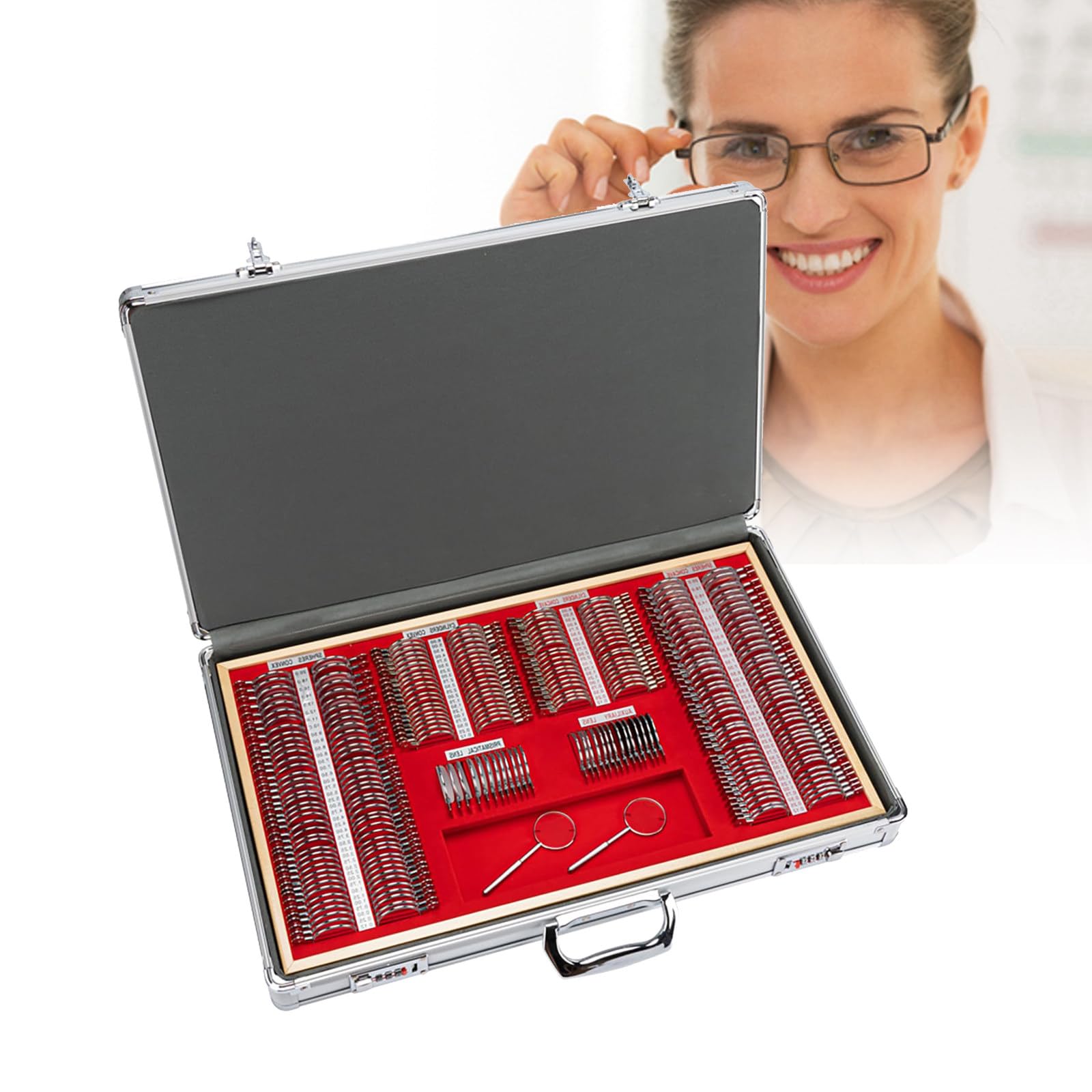 Eiwitany 266-Piece Trial Lens Set with Metal Frame & Aluminum Case | Optometry Optical Instrument for Eye Exams & Vision Testing