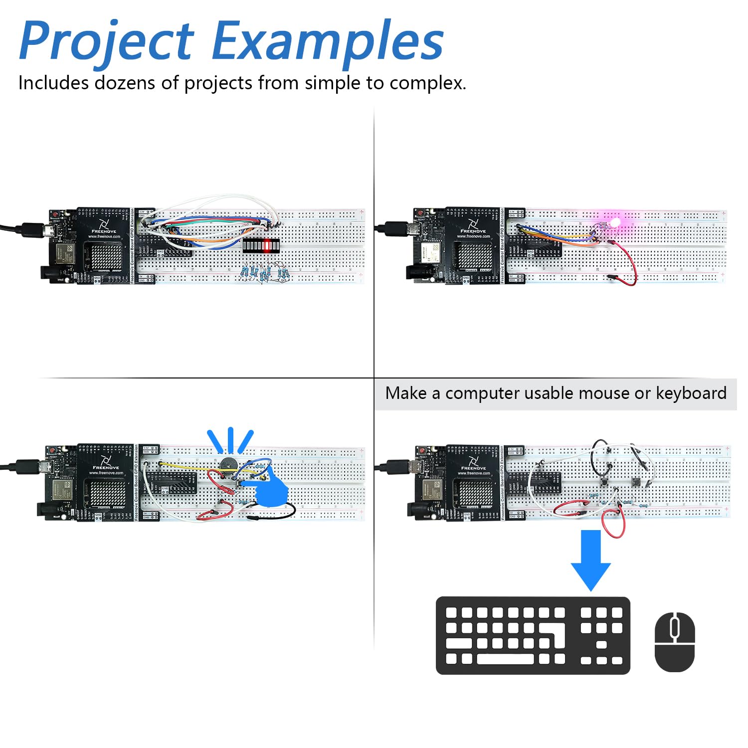 Freenove Basic Starter Kit with Board V5 Rev4 WiFi (Compatible with Arduino IDE), Arm Cortex-M4 Microcontroller, Onboard ESP32-S3, 179-Page Detailed Tutorial, 140 Items, 34 Projects