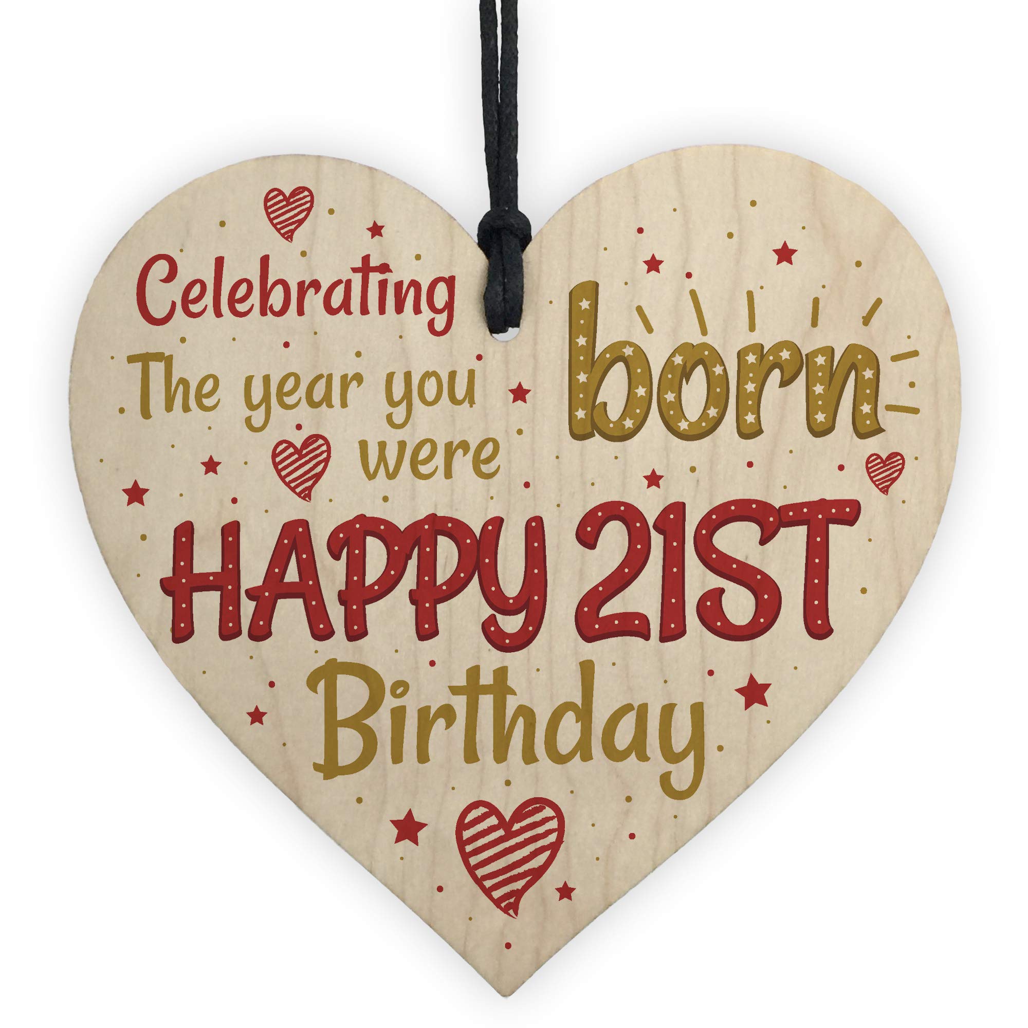 Red Ocean Novelty 21st Birthday Gift Heart Wooden Chic Plaque Friendship Brother Sister Son Daughter Keepsake Thank You