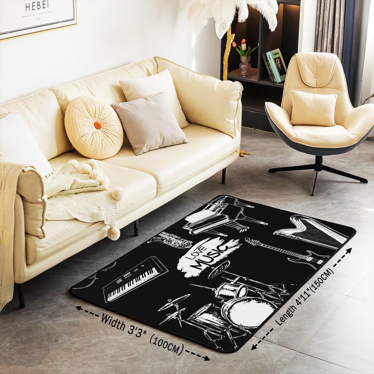 jejeloiu Drum Kit Area Rug 4x5 Piano Music Non Slip Decorative Carpet Strong Kids Instruments Musical Pattern Rugs for Living Room Bedroom Inside Entryway Mat Floor