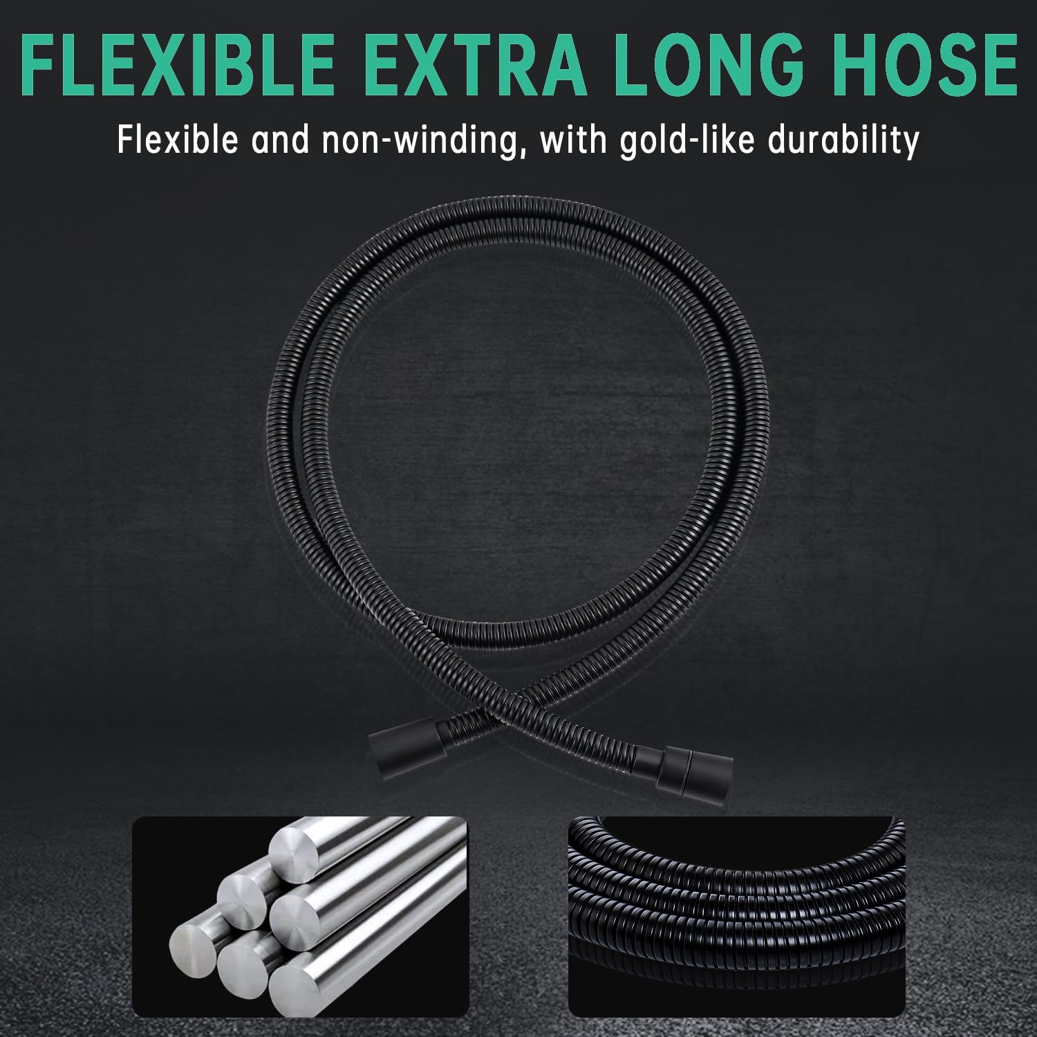 Cabezal de ducha de mano 100% metal con manguera y soporte fabricado con acero inoxidable y latón cabezal de ducha de mano de alta presión soporte ajustable manguera flexible extra larga (negro mate)