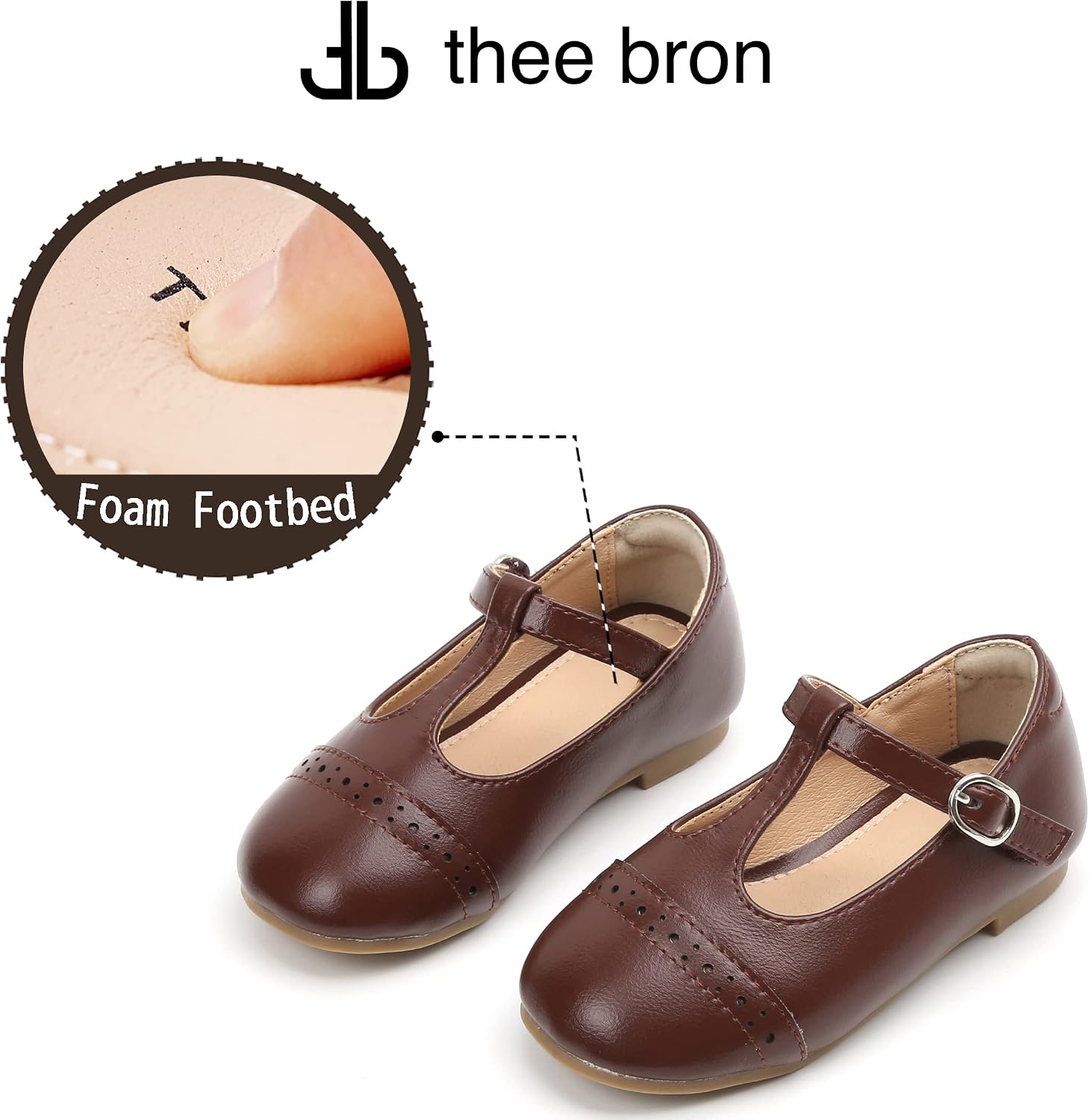 THEE BRON Girls T-Strap Shoes | Square Toe for Wide Feet | Party & Dress Toddler Kid