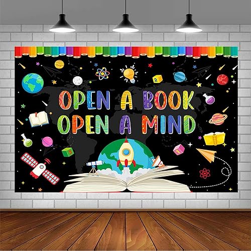 Miniatura 3 de AIBIIN Telón de fondo para fotografía del Día Mundial del Libro de 7 x 5 pies para fotografía Abrir un libro Abrir una mente Niños Estudiantes Aula