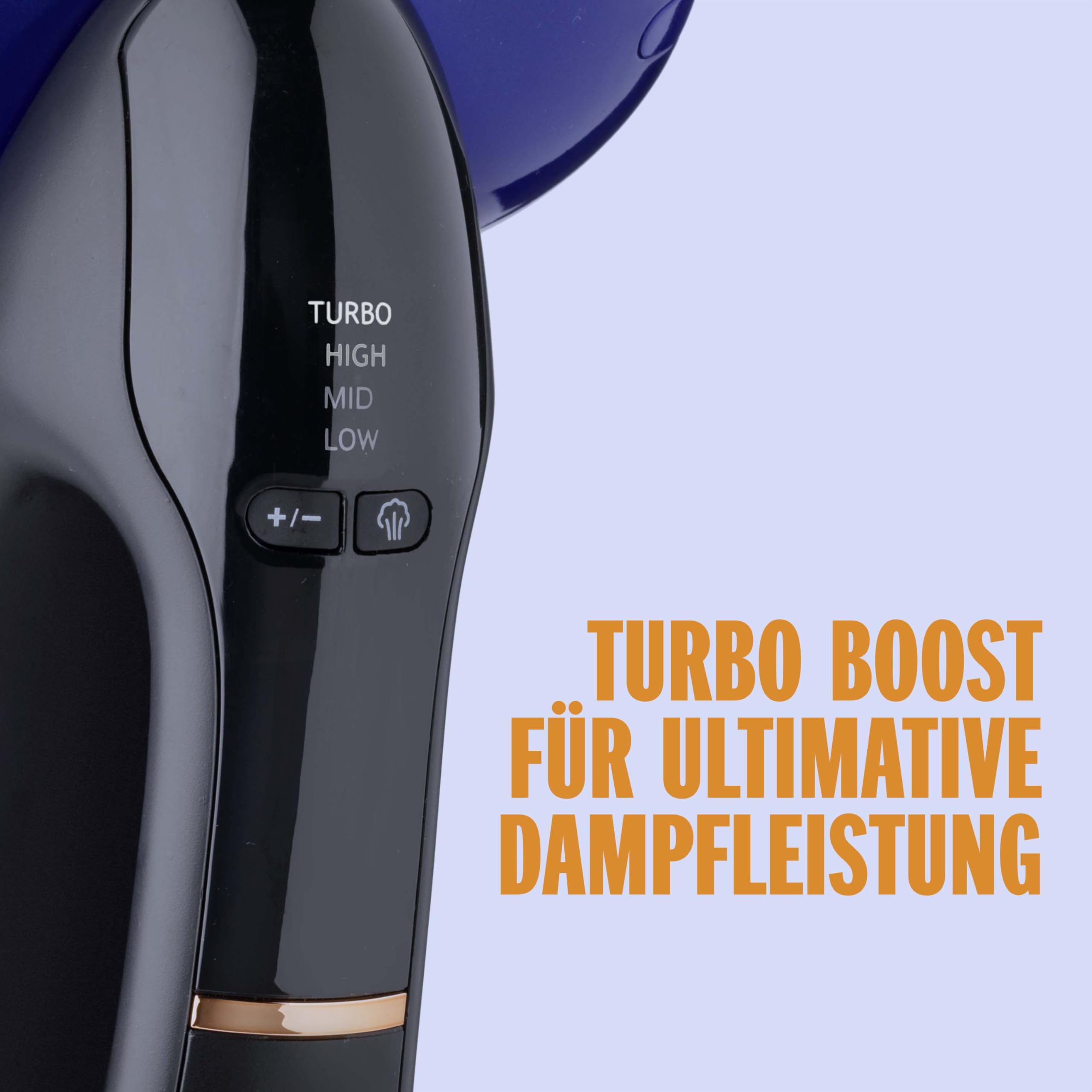 Conair 2-in-1 Steam & Iron Turbo Dampfglätter und Bügeleisen | 4 Einstellungen | Dampfleistung 33g/Min. | 10 Sek. Aufheizzeit | 3 Aufsätze alle Stoffarten | blau/schwarz