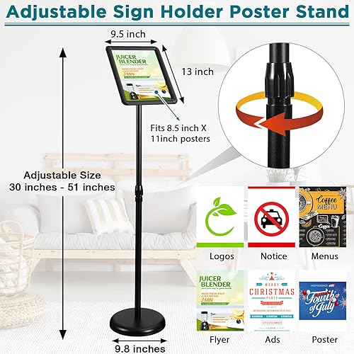 Miniatura 2 de Kenning Paquete de 8 soportes de pedestal ajustables de 8.5 x 11 pulgadas, soporte de cartel de aluminio para exteriores, interiores, vista vertical