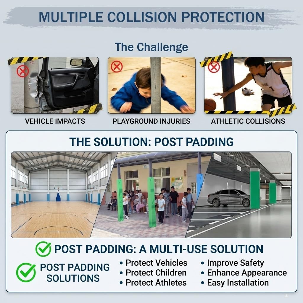 1-Inch Thick Basement Pole Padding, 4-7ft Tall Column Wrap for Garage & Basketball Hoop, Waterproof High-Density Foam Post Protector for Square Poles
