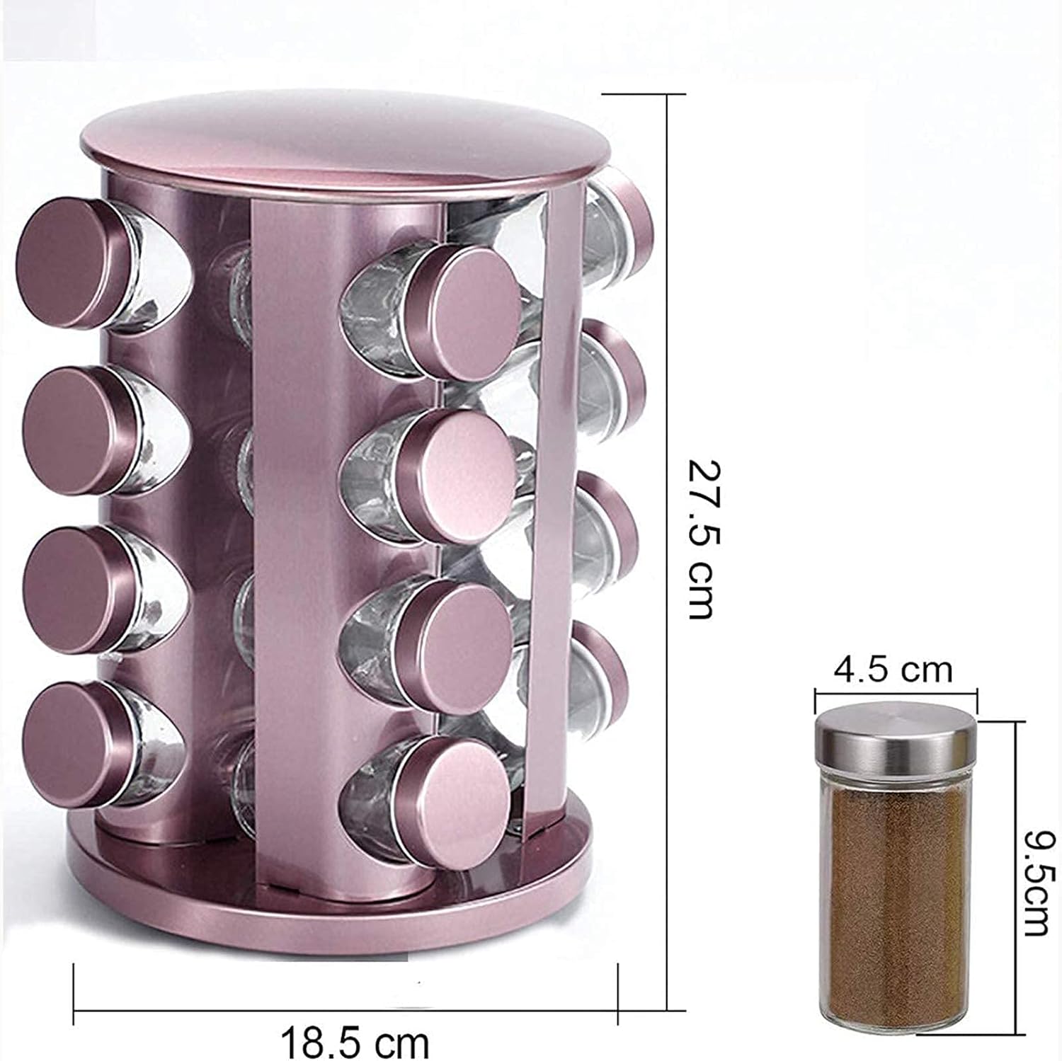 Spice Rack Kitchen Rack with Spice Jars Round Stainless Steel Spice Rack Revolving Countertop Spice Rack Tower Seasoning Storage Rack (Rose Gold 16 Bottles) (Rose Gold 16 bottles), Gold,rose