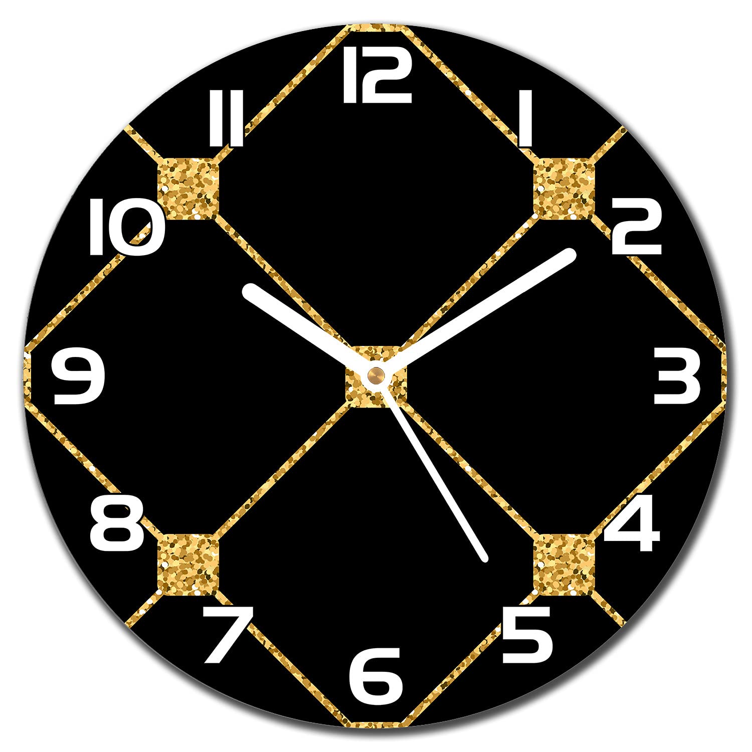 Horloge en verre impression moderne à aiguilles blanches contrastées