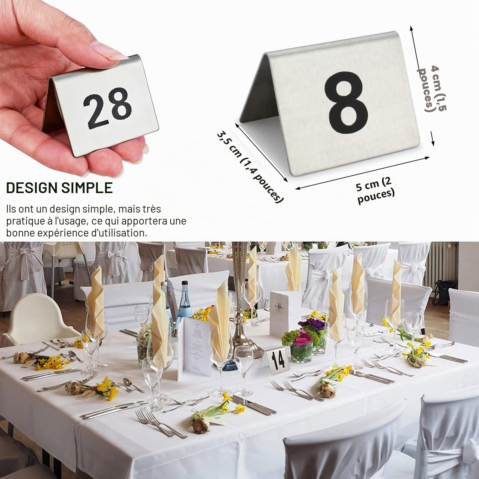 Carte De Numéro Table Signes Plaque Numéro De Mariage Table Restaurant En Acier Inoxydable - Empilables, Carte De Numéro De Table Double Face Pour Restaurants Cantines Cafés