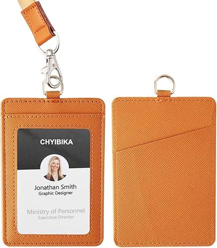 Badge Holder with Lanyard,Leather ID Card Holder,Vertical Lanyard ID Card Holder for Work Office (Brown)