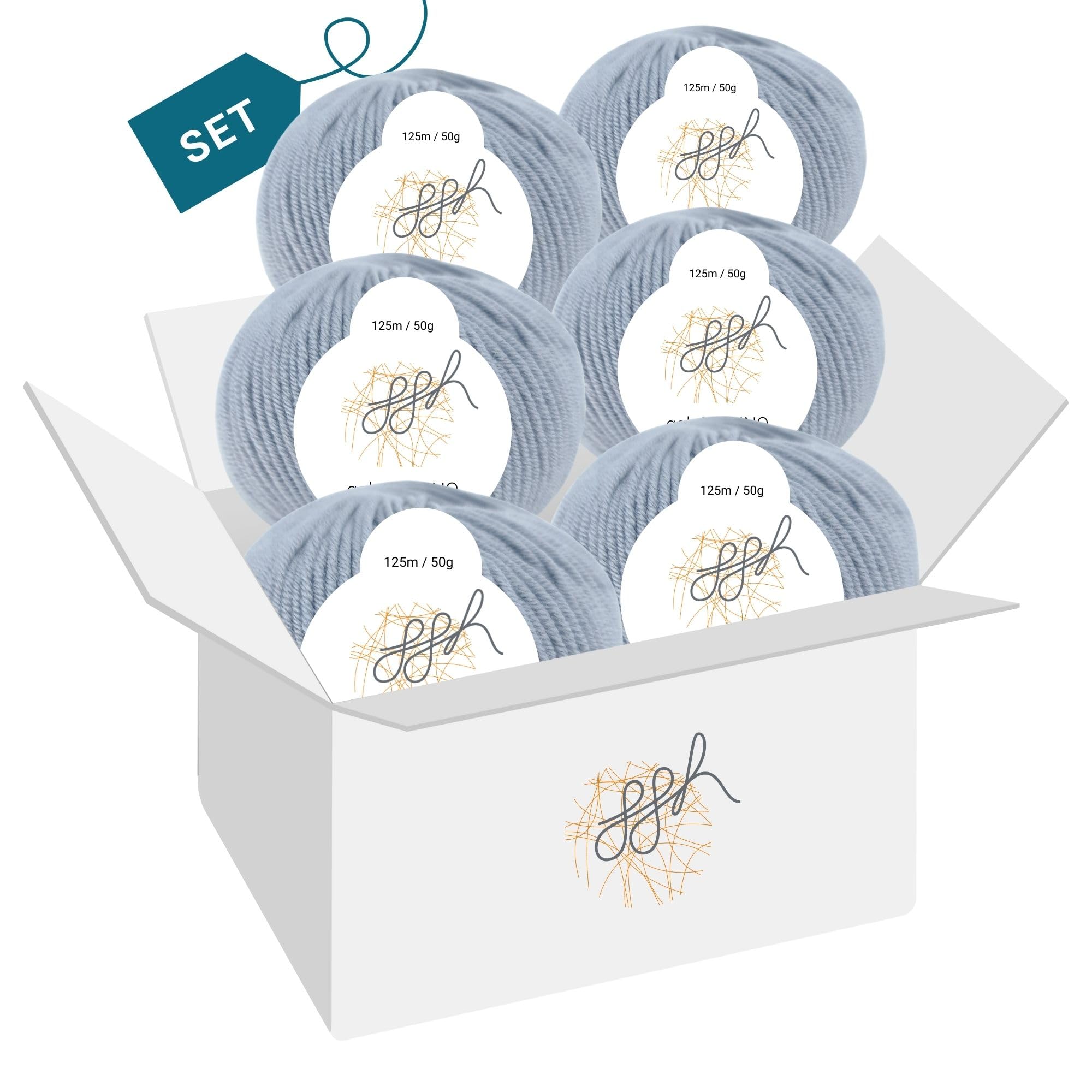 ggh Merino Deluxe zestaw 300 g (6 x 50 g), 100% wełna z merynosów, ekstrafina, do robienia na drutach, w wielu kolorach, kolor 006, jasnoszary