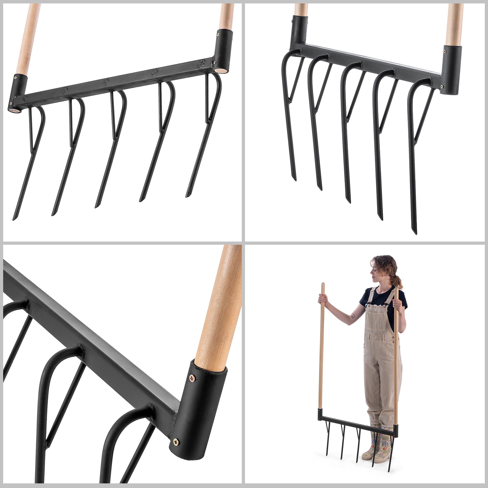 KADAX Forchetta per sepoltura con 5 denti e lunghi steli in legno, robusto coltivatore per allentare il terreno e la lavorazione del giardino, forchetta doppia fossa (con gambo)