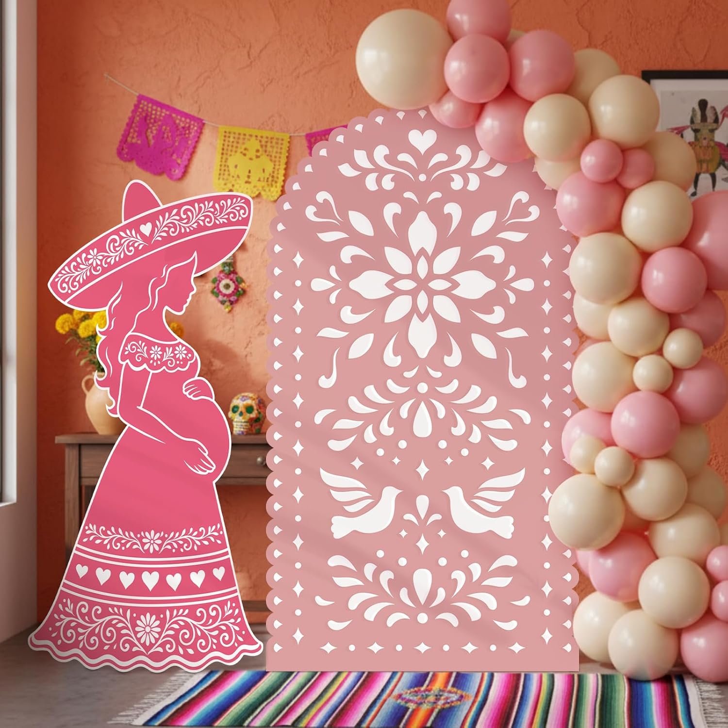 Colingmill 4 ft Pink Cielito Lindo Party Decoration Mexico Theme Baby Shower Cardboard Cutout Cielito Lindo Aparatos Fotográficos para Posado Party Back Drops for Baby Shower Wedding