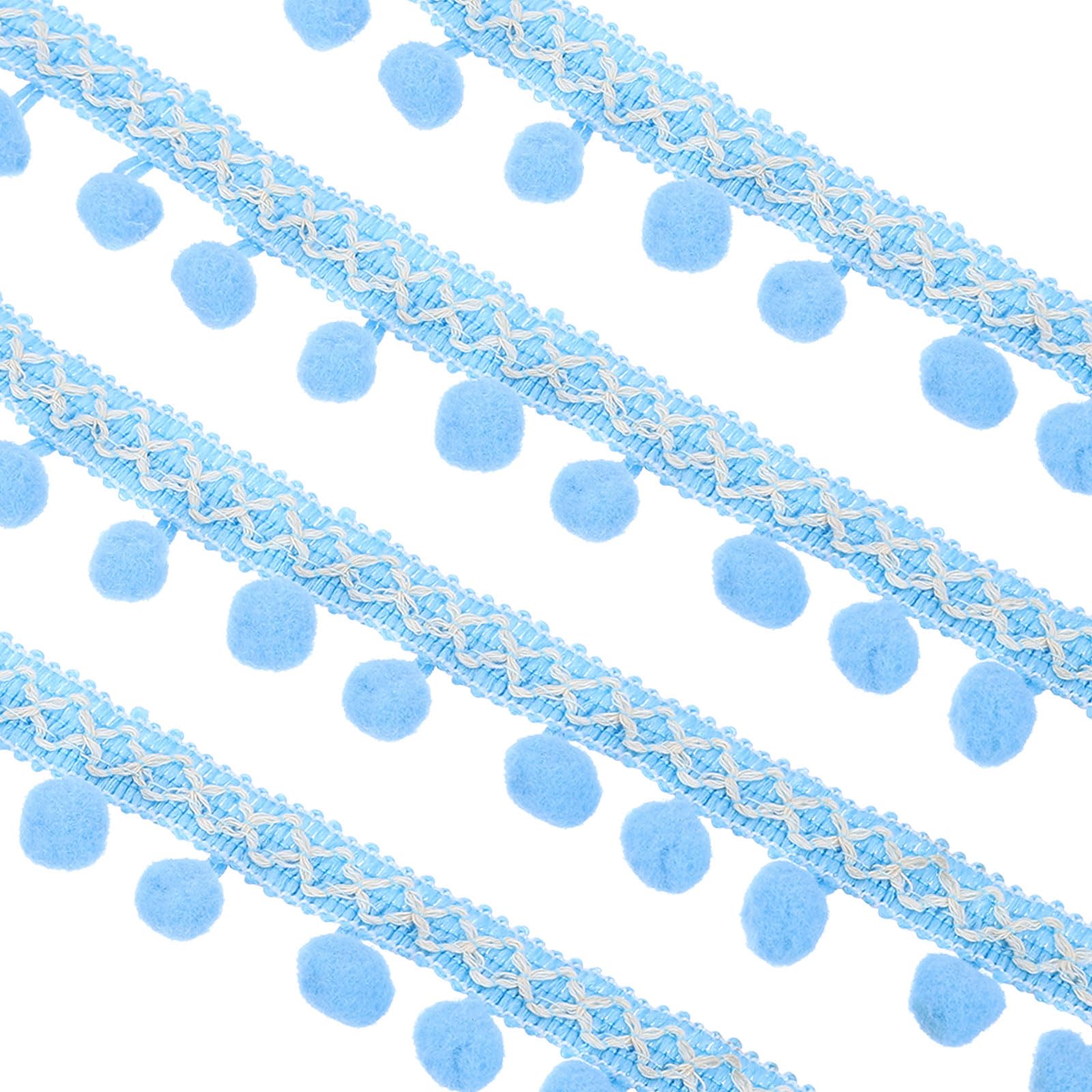 Ruban brodé à pompons bleu ciel pour couture et artisanat DIY 18,1m