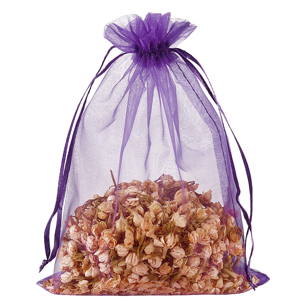 HRX Package 100pcs Organza Bags Purple, 5x7 inch Mesh Drawstring Gift Bags Jewelry Pouches for Christmas Candy Party Favor