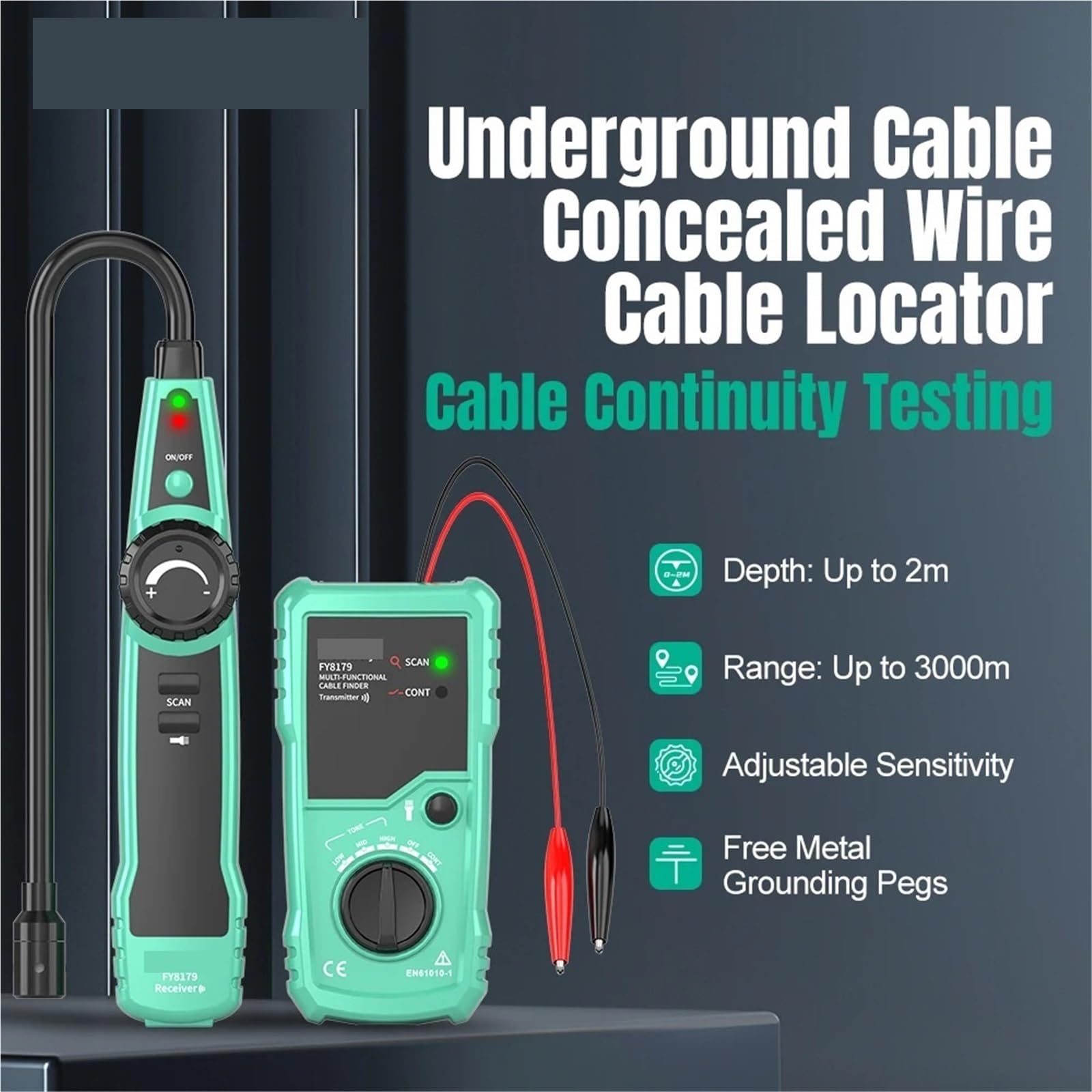 Detector profesional de cables subterráneos, cable de red, cable telefónico, localizador de cables ocultos, profundidad 2 m, alcance 3000 m