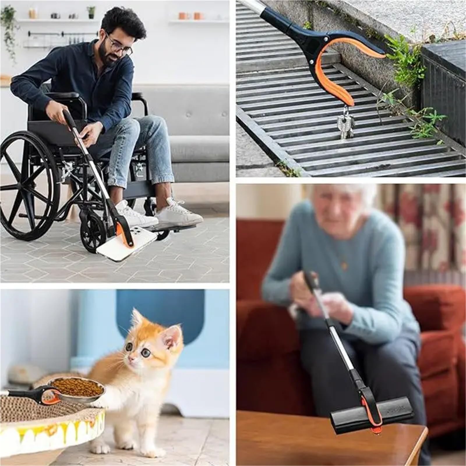 Agarrador plegable con clip giratorio de 360 ​​grados, recolector basura aleación aluminio engrosado, limpieza y saneamiento del hogar Para RecoleccióN(Orange)