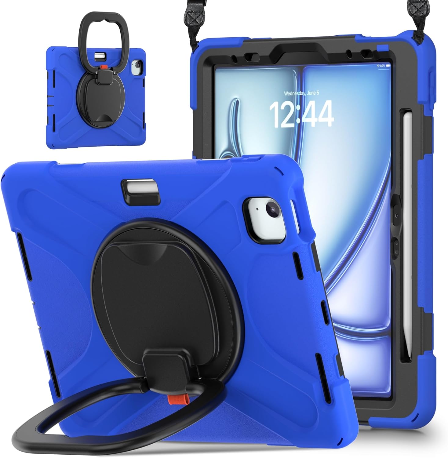 Anti-yellowing tablet cover Case Compatible with iPad Air 11inch (M3 2025 7th/M2 2024 6th),Heavy Duty TPU Shockproof Kids Case,360 Degree Rotating Multi-Function Grip Bracket+Shoulder Strap Rugged Cov