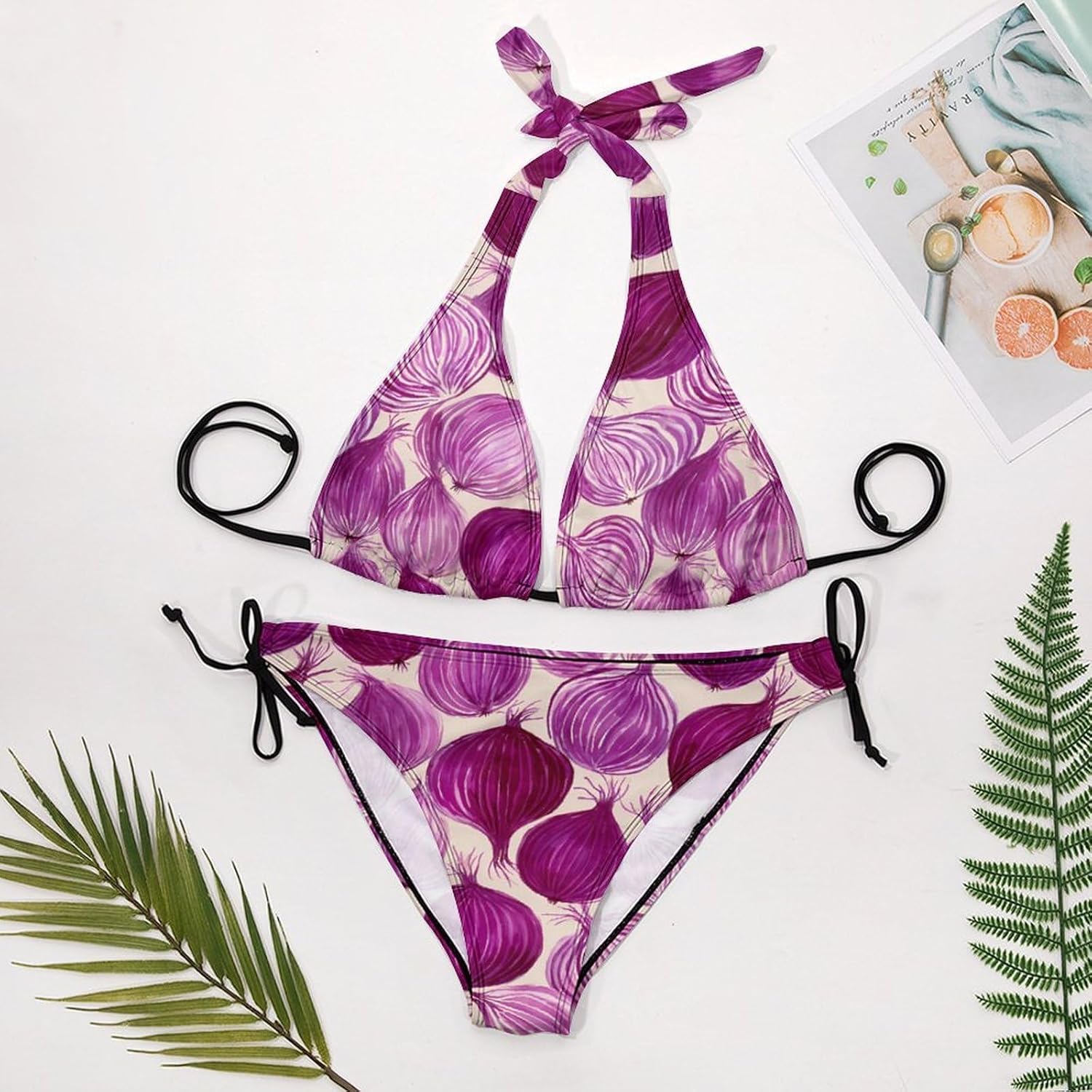 Purple Onion Pattern Novelty Women's 2 Piece String Bikini Set Swimsuits Bathing Suit Swimwear
