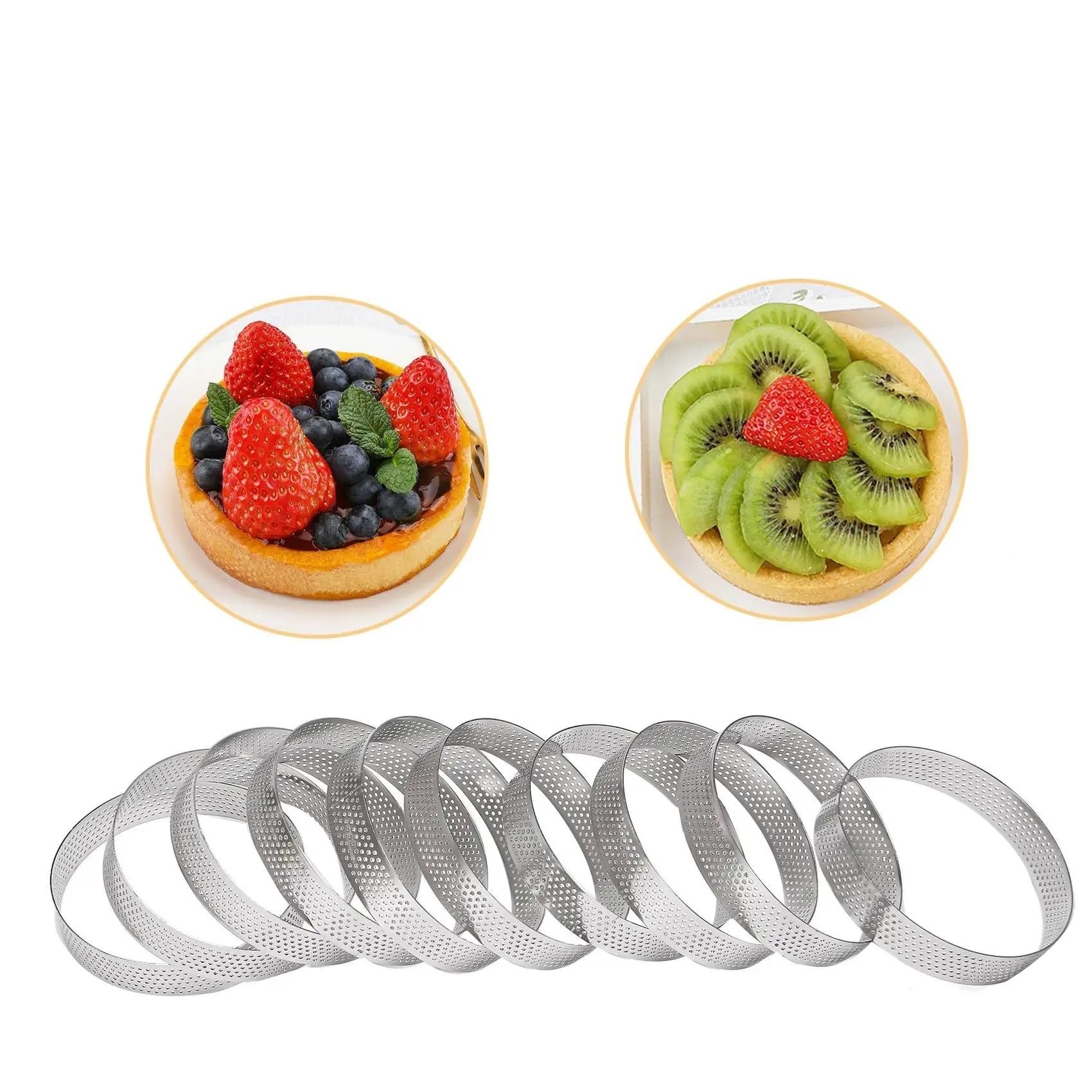 Moule à Tarte Circulaire en Acier Inoxydable avec Trous for aux Fruits et gâteaux Cercle à Tarte
