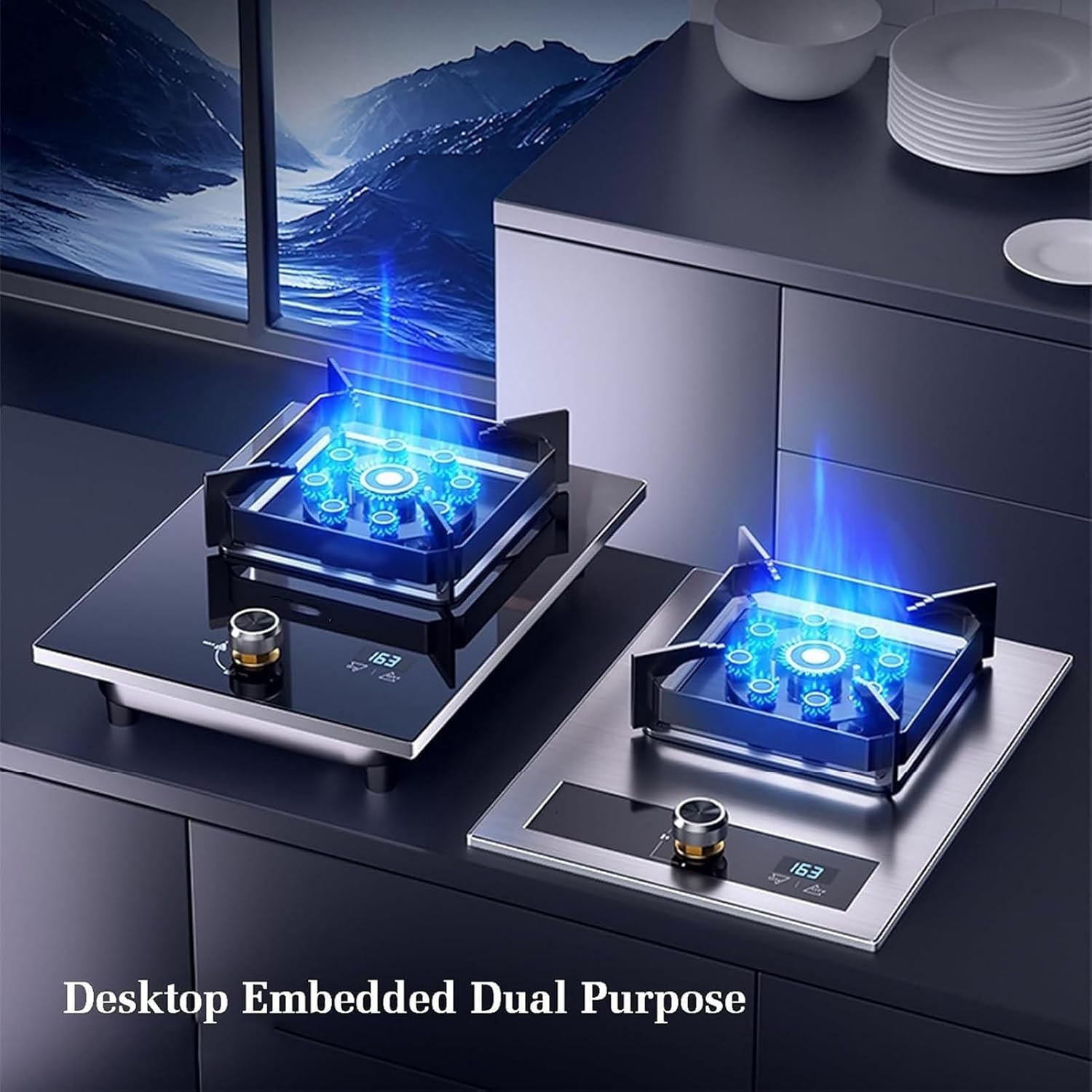 5.2KW Single Burner Gas Cooker - Propane Cooktop, Tempered Glass Stove, Desktop and Recessed Installation Camping, for Home Kitchen BBQ RV(LPG)(NG)