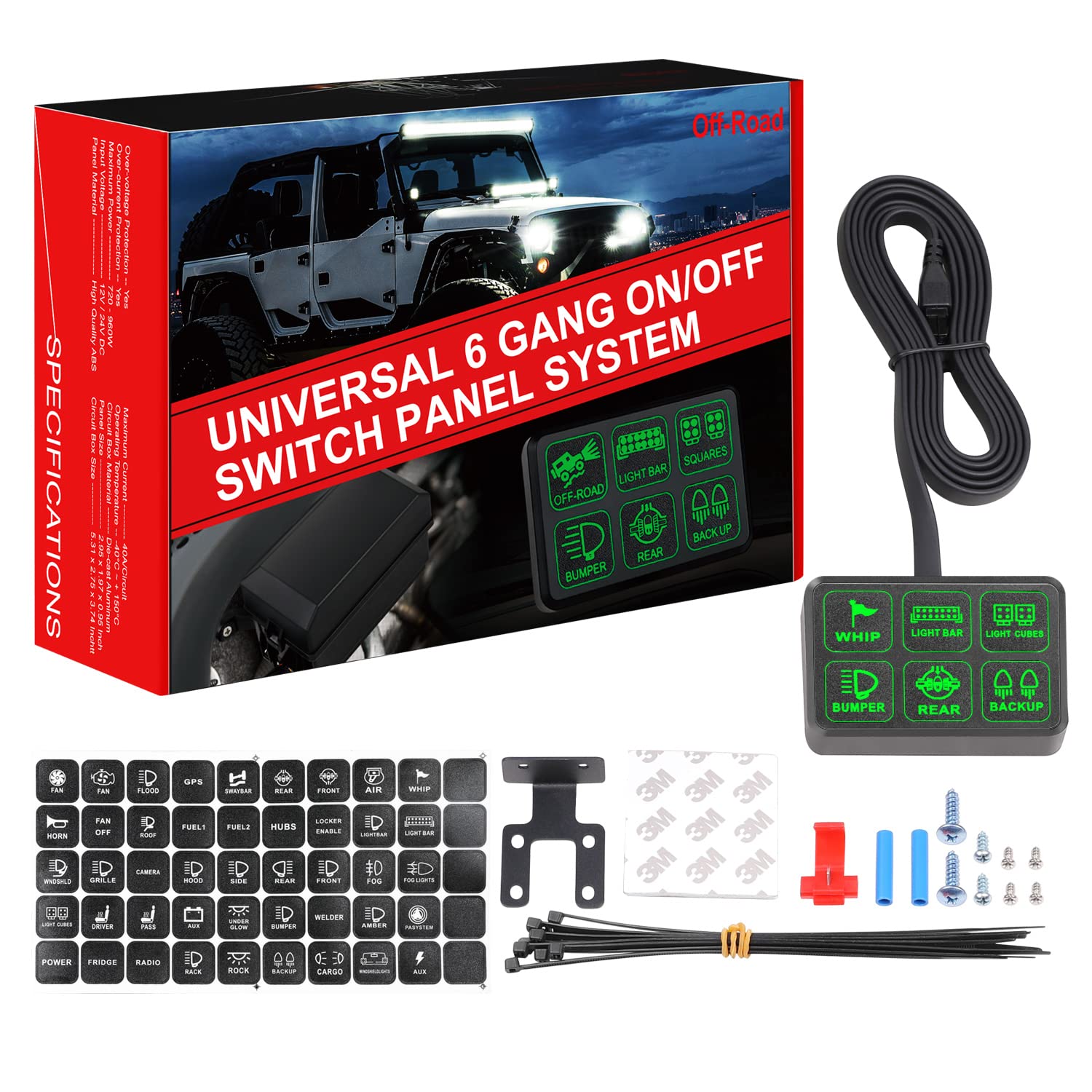 Niking Auto - Panel de interruptor de 6 bandas, sistema de relé universal de caja de control de circuito de encendidoapagado, módulos de interruptor