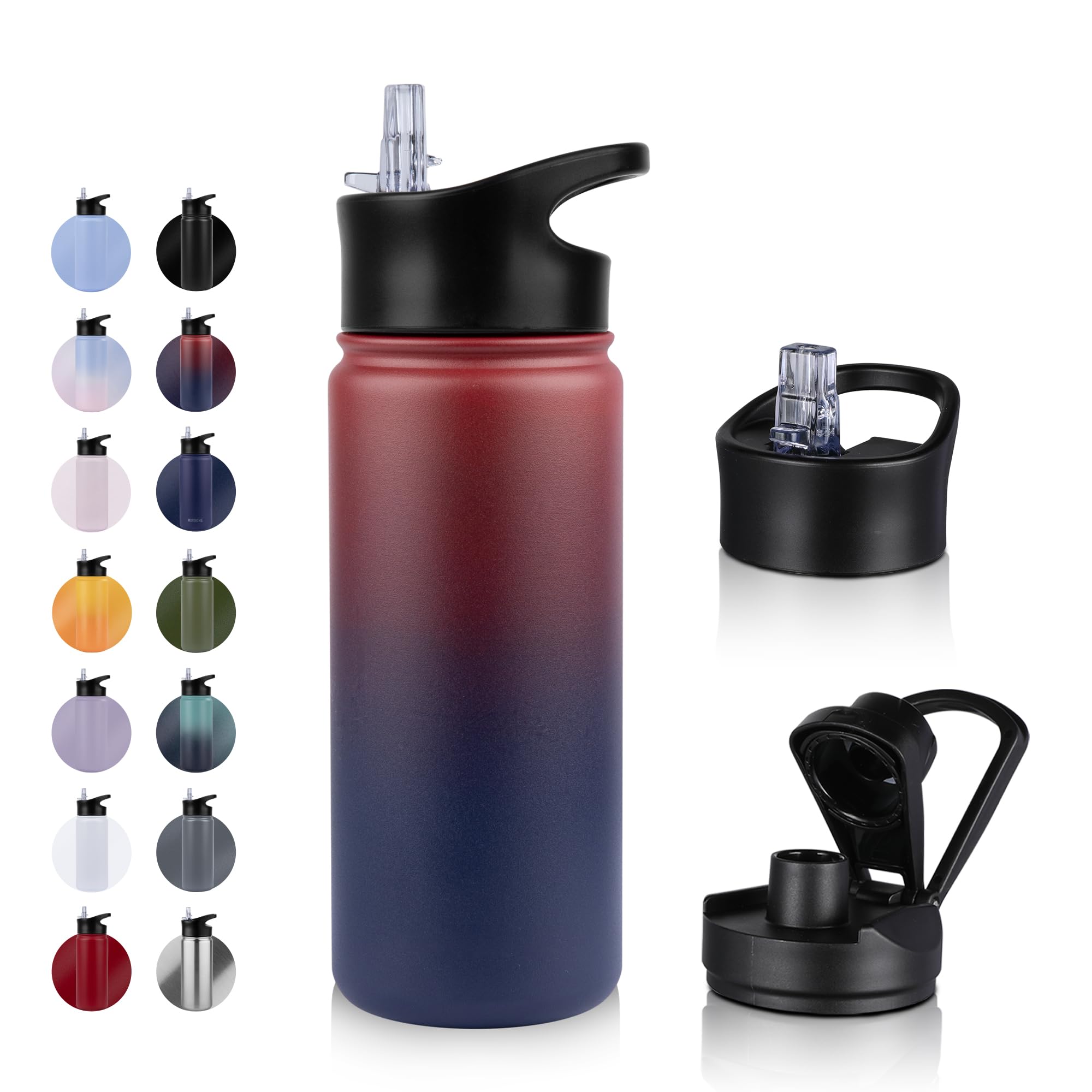 UMBFUN Insulated Water Bottle, 500ml 2 Lids (Straw Lid and Spout Lid)